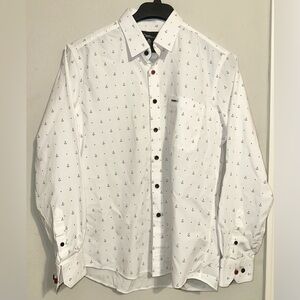 Owen Luxury White Anchor Print Shirt Button Down